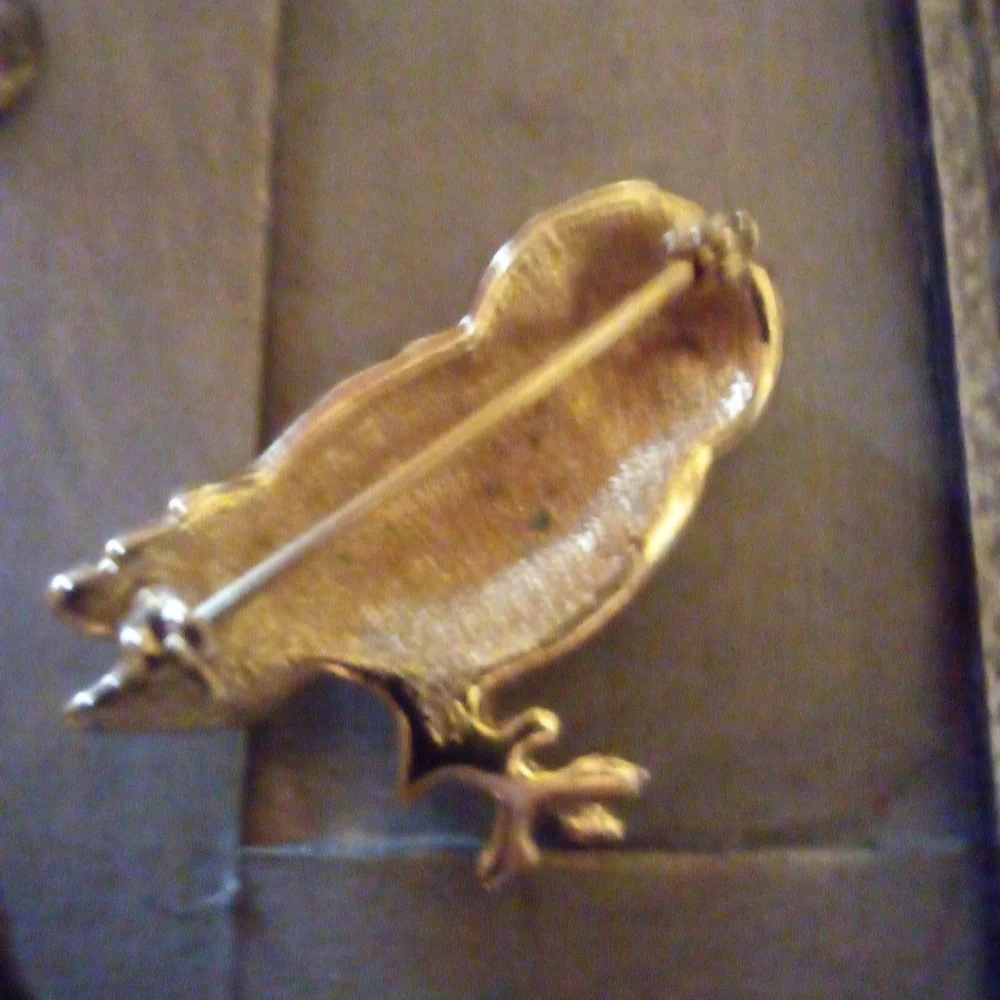 Pretty Rhinestone Enameled Owl Pin Brooch
